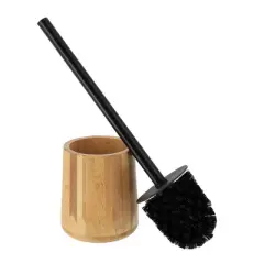 Evideco French Home Goods Natural Bamboo Toilet Brush and Holder Set - Durable Wooden Bathroom Ensemble