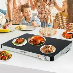 Costway 1/2/3/4 PCS Electric Warming Tray Tempered Glass Food Warmer with Adjustable Temperature