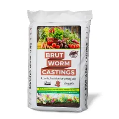 Brut Worm Farms All Organic Fertilizer Worm Castings filled with Nutrients and Minerals for a Variety of Indoor and Outdoor Plants, 30 Pounds (2 Pack)