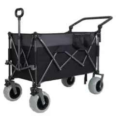 Multi-Functional Push-Pull Folding Wagon Cart with Rotating Handle & 9"x4" Beach Tires for Camping & Beach &uml;C300L XL Heavy-Duty, Large Capacity
