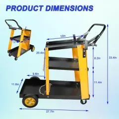 Multi Function 3 tier Welding Cart. gas bottle and accessory storage.Welding Heavy Duty Cart for Tig Mig Welder and Plasma Cutter