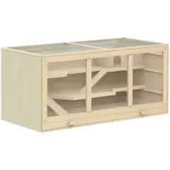 Resenkos Extra Large Wooden Hamster Cage, Gerbil Cage, Hamster Habitat with Opening Roof, Hut, Ramps, Natural Beige