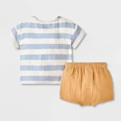 Baby Boys' Striped Henley Gauze Shorts Set - Cat & Jack&trade; Blue