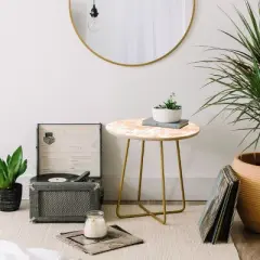 Amy Sia Crackle Batik Side Round Table Gold/Peach - Deny Designs