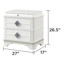 Laguna Modern Style 2-Drawer Night stand Made with Wood, Hidden Jewelry Drawer and Crystal Accents in White same as G150108982 (NJ inventory)