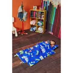 Everyday Kids Roarin' Dinos Nap Mat with Removable Pillow &ndash; Soft, Roll-Up Sleeping Bag with Handle for Ages 3&ndash;6 &ndash; Ideal for Preschool & Travel