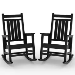 Outdoor HDPE Rocking Chairs Set of 2, HDPE Oversized Patio Rocking Chairs, All Weather Resistant Porch Rocker, Heavy Duty Front Plastic Rockers