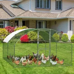 Chicken Coop, Poultry Cage - Outdoor Heavy Duty Metal Run with Waterproof Cover, Round Roof for Chicken, Duck, Rabbit, Hen