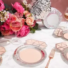 Sparkle and Bash 48-Pack Pink Diamond Ring Disposable Paper Plates Bridal Shower Engagement Party Supplies