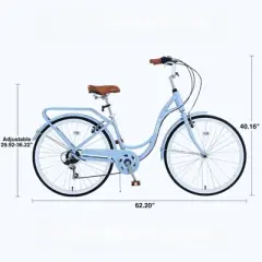 INFURNIC Bicycles 24 Inch Ladies Bicycle with Adjustable Seat, Commute Bicycle for Women Ladies, Blue, 62.2"*23.62"*40.16"