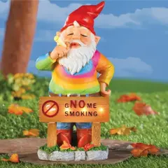 Collections Etc Solar Powered Gnome Smoking Hand-Painted Garden Gnome