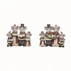 Transpac Resin Mouse Caroler Family Set of 2 Christmas Home Decorations Festive Decorative Objects