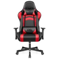 KERDOM Racing Style PU Leather Game Chair, Adjustable Backrest Swivel Ergonomic Gamer Chair with Lumbar Support, BlackRed