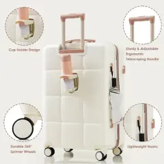 Luggage Sets with USB Port and Cup Holder, Expandable Spinner Suitcase for Travel, 4 Piece Set &ndash; Cuddlewood