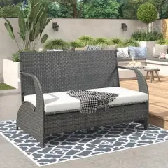 Outdoor Loveseat and Convertible to two seats and a table，Beige/Gray/Blue, 4W -ModernLuxe