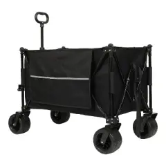 Collapsible Foldable Extended Wagon, 480lbs Weight Capacity, Heavy Duty Cart w/ Big All-Terrain Beach Wheels & Drink Holders, Side Pocket and Brakes