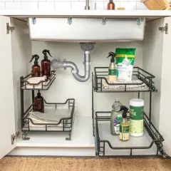 Glidez Multipurpose Powder-Coated Steel Pull-Out/Slide-Out Storage Organizer with Plastic Liners - 2-Tier Dual-Slide Design