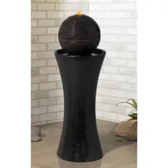 John Timberland Dark Sphere Modern Zen Bubbler Pillar Outdoor Floor Water Fountain with LED Light 30" for Yard Garden Patio Home Deck Porch Exterior