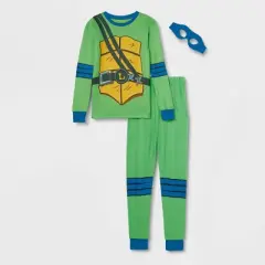 Kids' Teenage Mutant Ninja Turtles Leonardo Halloween Matching Family Long Sleeve Pajama Set with Mask - Green