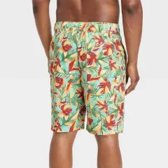 Men's 9" Leaf Print E-Board Swim Shorts - Goodfellow & Co&trade; Green/Red