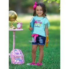 Girls Little Miss Pre-K Cutie Patched Denim Short Set - Mia Belle Girls