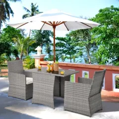 Tangkula 3PCS Patio Rattan Furniture Set Outdoor Wicker Table & Chair Set w/Cushions White/Red/Gray/Turquoise/Navy