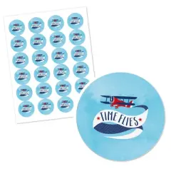 Big Dot of Happiness Taking Flight - Airplane - Vintage Plane Baby Shower or Birthday Party Circle Sticker Labels - 24 Count