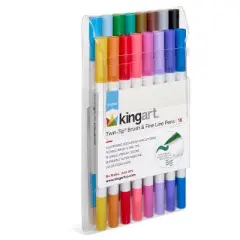 KINGART Twin-Tip Brush & Fine Pens 16 Colors