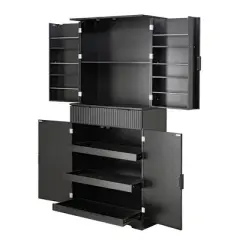 Gulches 72" Parisian Elegance Fluted Kitchen Pantry Cabinet - 3 Keyboard Drawers, 6 Door Shelves (1 Adjustable), Freestanding Storage, Black