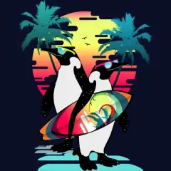 Junior's Design By Humans Penguin Summer Vacation By clingcling T-Shirt