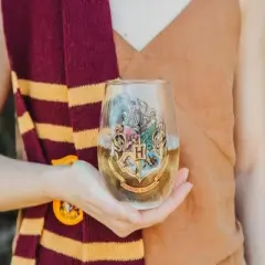 Silver Buffalo Harry Potter Hogwarts Crest Stemless Wine Glass | Holds 20 Ounces