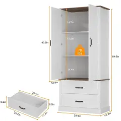 Kitchen Pantry Storage Cabinet with Barn Doors, Drawer, 2 Adjustable Shelves, Freestanding Tall Hutch with Microwave Stand for Kitchen White