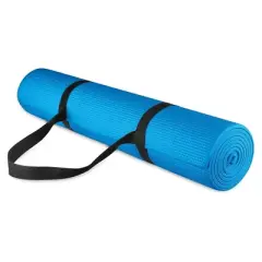 Fitvids 1/4&rdquo; High Density Thick Non Slip Workout Yoga Mat and Carry Strap, Blue