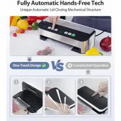 Beelicious 85KPA Vacuum Sealer Machine, 8-IN-1 Fully Automatic with Bags Storage, Built-in Cutter, Moist Mode, Air Suction Hose & Digital Countdown