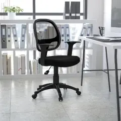 Emma and Oliver Mid-Back Black Mesh Swivel Task Office Chair with T-Arms
