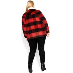 Women's Plus Size Faux Wool Plaid Jacket - black | SOCIETIE+