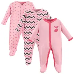 Luvable Friends Baby Girl Cotton Snap Sleep and Play 3pk, Foxy