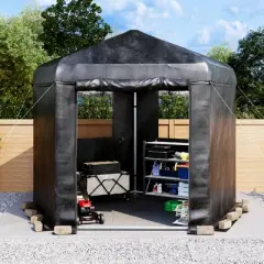 AMERLIFE Black Pentagonal Storage Shed, 6.3 FT Side with PVC Windows, Mesh & PE Storage Pockets, Top Hooks