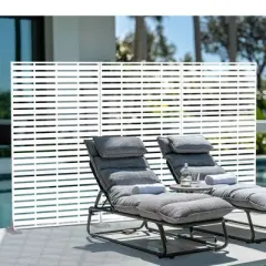 PexFix 72 x 47 Inch Louvered Design Metal Privacy Screen Freestanding Outdoor Divider Panel for Patio Deck Balcony Heavy Duty Base Weatherproof White