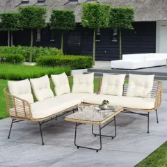 4 Pieces Patio Furniture Set,Boho L-Shaped Sofa Outdoor Furniture Lounge Set Conversation Sectional with Thick Cushions