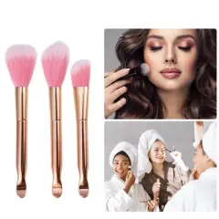 Unique Bargains Makeup Brush Set Concealer Blush Artificial Fiber Metal Handle Rose Gold Tone Pink 6 Pcs