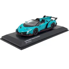 Lamborghini Veneno Roadster Light Blue with Red Line 1/64 Diecast Model Car by Kyosho