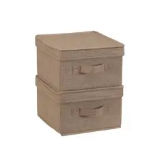 Household Essentials Set of 2 Medium Storage Boxes with Lids Latte Linen