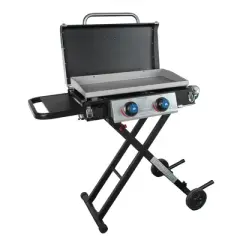 Razor Griddle GGC2030M 25 Inch Outdoor 2 Burner Portable LP Propane Gas Grill Griddle with Top Cover, Wheels, & Storage Shelf for BBQ Cooking, Black