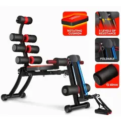 MBB Fitness 22 in 1 Wonder Master Foldable Adjustable Abdominal Workout Chair & Rowing Machine for Home Gym with Training Guide, Black