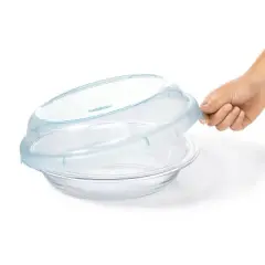 OXO Glass Deep Dish Pie Plate with Lid: Round Pie Pan & Carrier, Dishwasher-Safe, 44.8 Volume Capacity