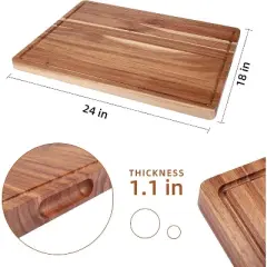 Extra Large Wooden Cutting Board Heavy Duty Chopping Board with Juice Groove, Thick Acacia Wood Butcher Block, 24 x18 inch, 3pcs