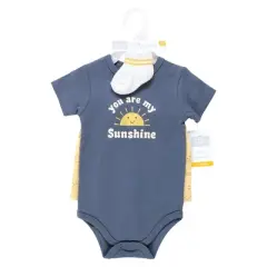 Hudson Baby Infant Boy Bodysuit, Short and Sock, Blue Sunshine