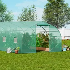 VEVOR Walk-in Tunnel Greenhouse, 29.5x9.8x6.6 ft Hoop House Greenhouse Tunnel with Galvanized Steel Frame, PE Cover, Roll-up Zipper Door, 12 Windows