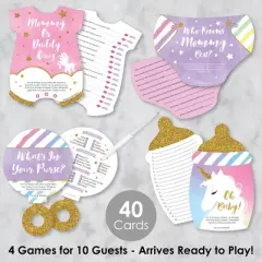 Big Dot of Happiness Rainbow Unicorn - 4 Magical Unicorn Baby Shower Games - 10 Cards Each - Gamerific Bundle